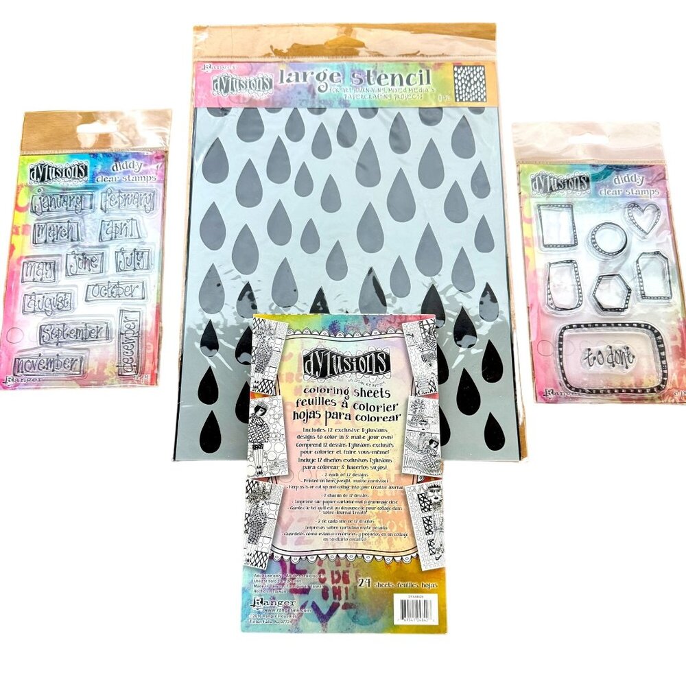 Dylusions Stamps Calendar Stencil 9x12 Coloring Pages Mixed Media Bundle